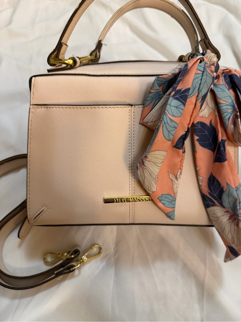 Steve Madden Blush Pink Structured Top-Handle Satchel with Scarf Accent